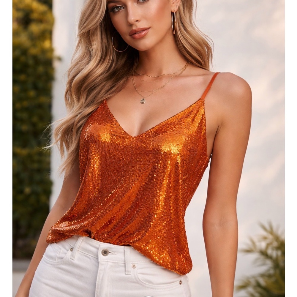 Shinestar Sparkling Orange Sequin Camisole